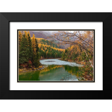 North Fork of the Flathead River in autumn in Glacier National Park-Montana-USA Black Modern Wood Framed Art Print with Double Matting by Haney, Chuck