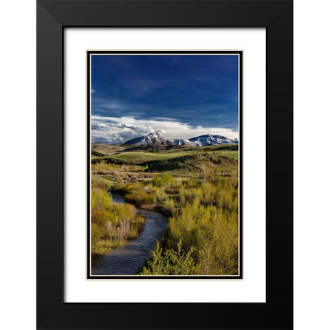 Elk Creek with fresh snow on Steamboat Mountain along the Rocky Mountain Front near Augusta-Montana Black Modern Wood Framed Art Print with Double Matting by Haney, Chuck
