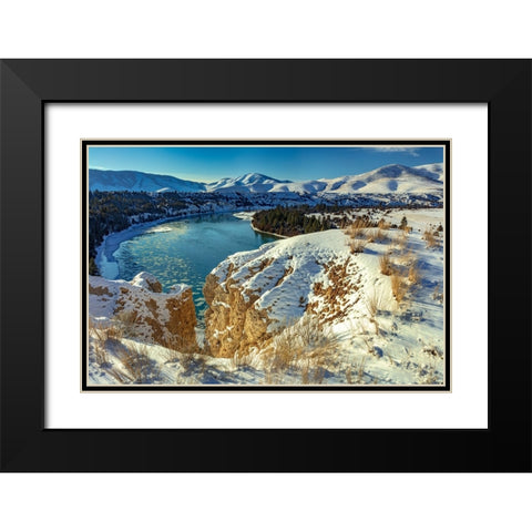 The Flathead River after a fresh snowfall in the Mission Valley-Montana-USA Black Modern Wood Framed Art Print with Double Matting by Haney, Chuck