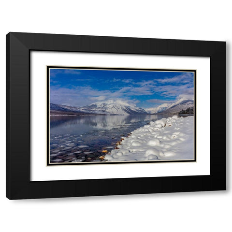 Mountains reflect in wintry Lake McDonald in Glacier National Park-Montana-USA Black Modern Wood Framed Art Print with Double Matting by Haney, Chuck