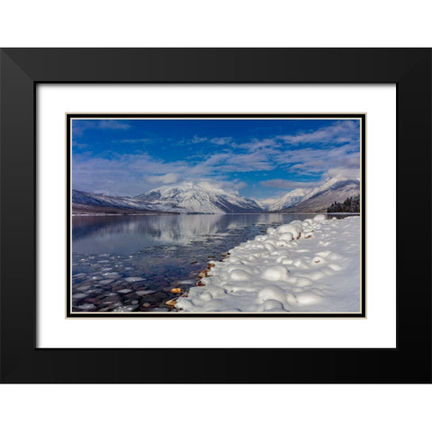 Mountains reflect in wintry Lake McDonald in Glacier National Park-Montana-USA Black Modern Wood Framed Art Print with Double Matting by Haney, Chuck
