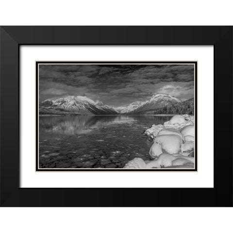 Mountains reflect in wintry Lake McDonald in Glacier National Park-Montana-USA Black Modern Wood Framed Art Print with Double Matting by Haney, Chuck