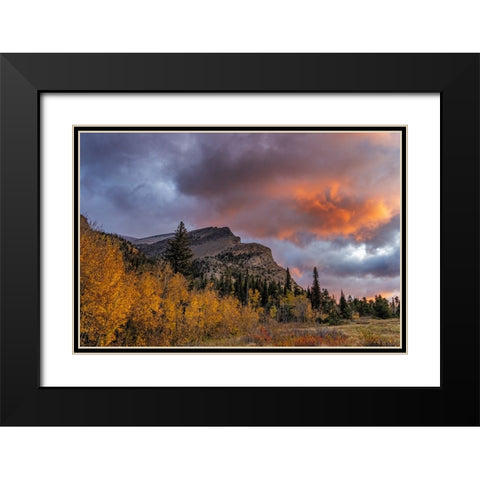 Sunrise clouds over Bear Mountain in Glacier National Park-Montana-USA Black Modern Wood Framed Art Print with Double Matting by Haney, Chuck