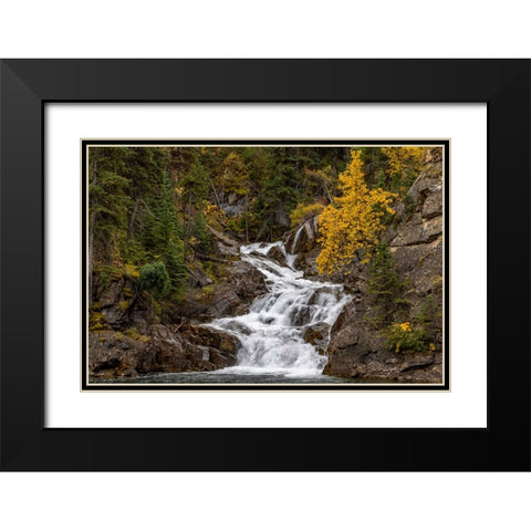 Gros Ventre Falls in autumn-Glacier National Park-Montana-USA Black Modern Wood Framed Art Print with Double Matting by Haney, Chuck