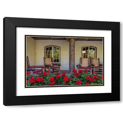 Lounge chairs at Lake McDonald Lodge in Glacier National Park-Montana-USA Black Modern Wood Framed Art Print with Double Matting by Haney, Chuck