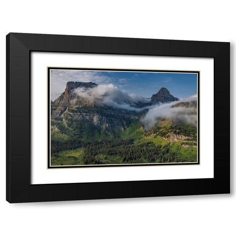 Rolling fog clouds with Heavy Runner and Reynold Mountains at Logan Pass in Glacier National Park Black Modern Wood Framed Art Print with Double Matting by Haney, Chuck