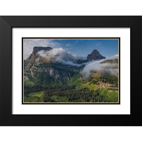 Rolling fog clouds with Heavy Runner and Reynold Mountains at Logan Pass in Glacier National Park Black Modern Wood Framed Art Print with Double Matting by Haney, Chuck