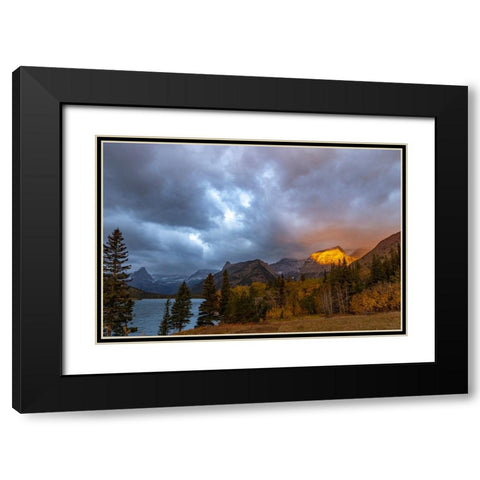 Shoulder of Mount Cleveland bathed in golden sunrise light in Glacier National Park-Montana-USA Black Modern Wood Framed Art Print with Double Matting by Haney, Chuck