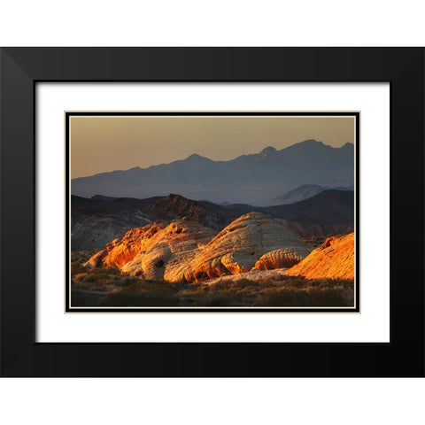 Last light on red sandstone or Aztec Sandstone-Valley of Fire-Nevada Black Modern Wood Framed Art Print with Double Matting by Jones, Adam