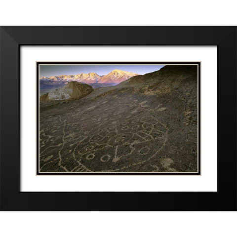 Nevada  Sierra Nevada, Great Basin, Petroglyphs Black Modern Wood Framed Art Print with Double Matting by Flaherty, Dennis