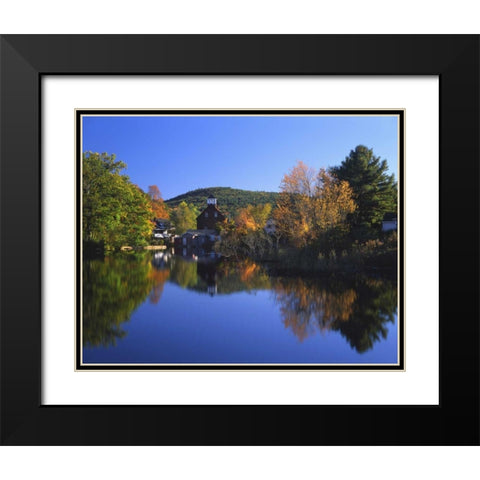 NH, Ashland Old grist mill reflecting in pond Black Modern Wood Framed Art Print with Double Matting by Terrill, Steve
