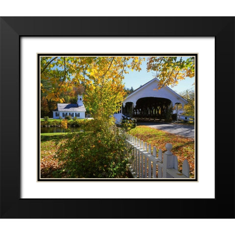 NH, Stark Stark Bridge and Church by the river Black Modern Wood Framed Art Print with Double Matting by Terrill, Steve