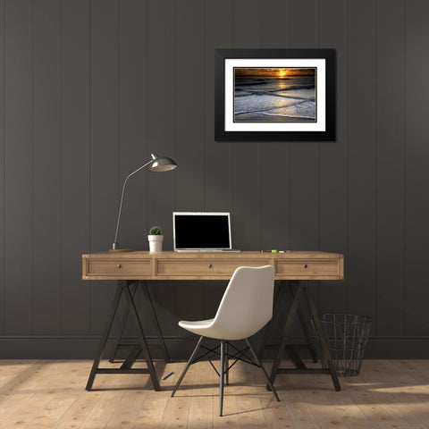 New Jersey, Cape May Sunset reflection on beach Black Modern Wood Framed Art Print with Double Matting by OBrien, Jay