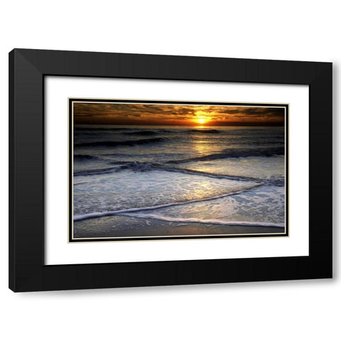 New Jersey, Cape May Sunset reflection on beach Black Modern Wood Framed Art Print with Double Matting by OBrien, Jay