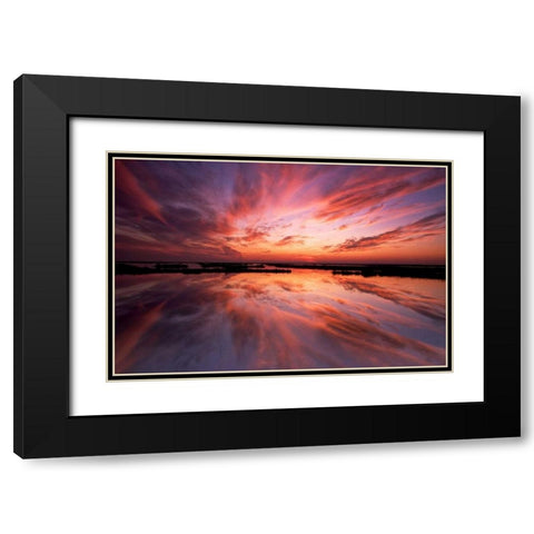New Jersey, Cape May Sunset reflection on water Black Modern Wood Framed Art Print with Double Matting by OBrien, Jay