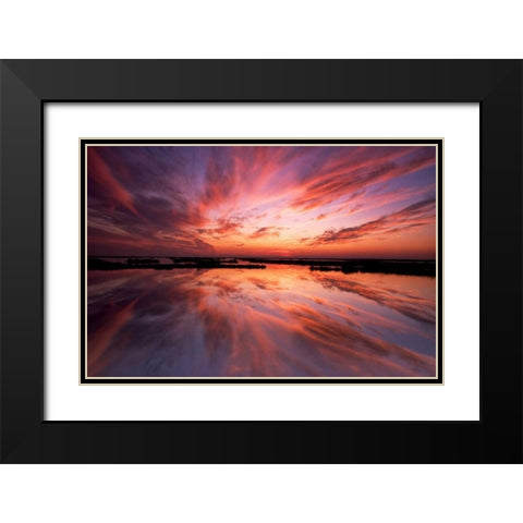 New Jersey, Cape May Sunset reflection on water Black Modern Wood Framed Art Print with Double Matting by OBrien, Jay