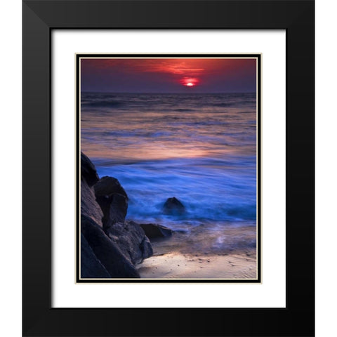 New Jersey, Cape May Sunset reflection on ocean Black Modern Wood Framed Art Print with Double Matting by OBrien, Jay