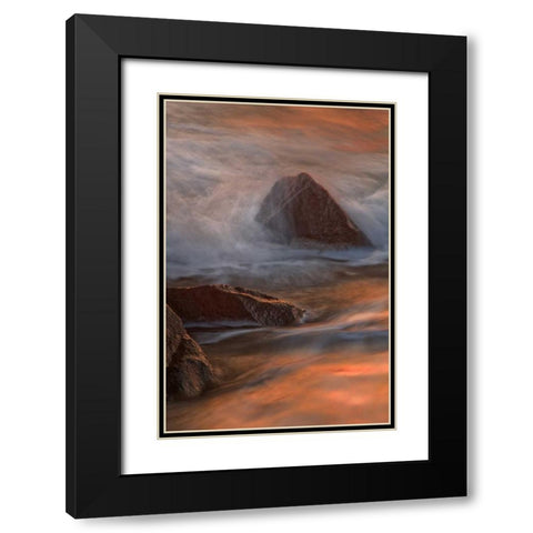 NJ, Cape May Wave crashes on shoreline rocks Black Modern Wood Framed Art Print with Double Matting by OBrien, Jay