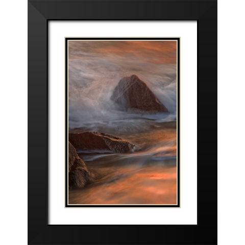 NJ, Cape May Wave crashes on shoreline rocks Black Modern Wood Framed Art Print with Double Matting by OBrien, Jay