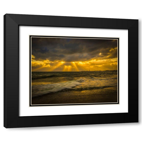 New Jersey-Cape May National Seashore Sunset on ocean shore  Black Modern Wood Framed Art Print with Double Matting by Jaynes Gallery