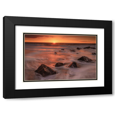 USA-New Jersey-Cape May National Seashore-Sunrise on rocky shore and ocean Black Modern Wood Framed Art Print with Double Matting by Jaynes Gallery