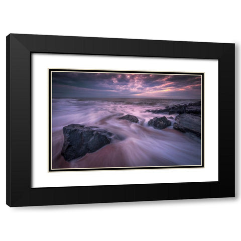 USA-New Jersey-Cape May National Seashore-Sunrise on rocky shore and ocean Black Modern Wood Framed Art Print with Double Matting by Jaynes Gallery