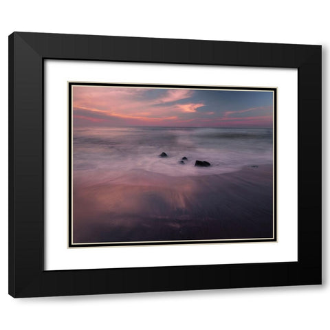 USA-New Jersey-Cape May National Seashore-Sunrise on rocky shore and ocean Black Modern Wood Framed Art Print with Double Matting by Jaynes Gallery
