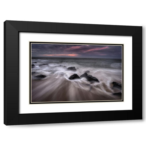 USA-New Jersey-Cape May National Seashore-Sunrise on rocky shore and ocean Black Modern Wood Framed Art Print with Double Matting by Jaynes Gallery
