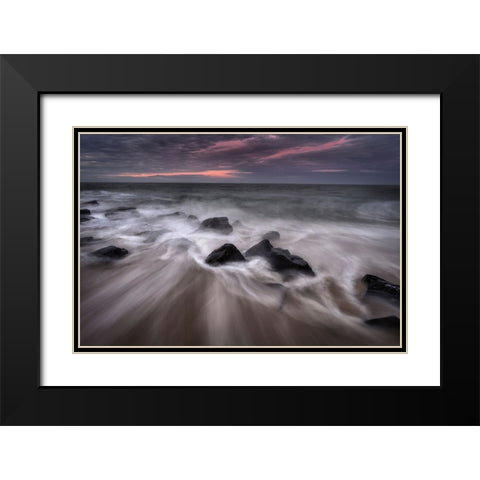USA-New Jersey-Cape May National Seashore-Sunrise on rocky shore and ocean Black Modern Wood Framed Art Print with Double Matting by Jaynes Gallery