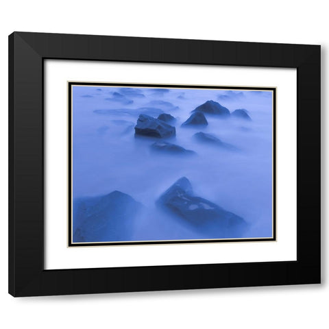 USA-New Jersey-Cape May National Seashore Sunrise mist on rocky shore Black Modern Wood Framed Art Print with Double Matting by Jaynes Gallery