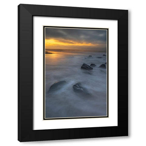 USA-New Jersey-Cape May National Seashore Sunrise on rocky shoreline Black Modern Wood Framed Art Print with Double Matting by Jaynes Gallery