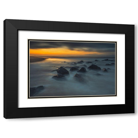 USA-New Jersey-Cape May National Seashore Sunrise on rocky shoreline Black Modern Wood Framed Art Print with Double Matting by Jaynes Gallery