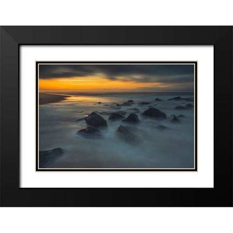 USA-New Jersey-Cape May National Seashore Sunrise on rocky shoreline Black Modern Wood Framed Art Print with Double Matting by Jaynes Gallery