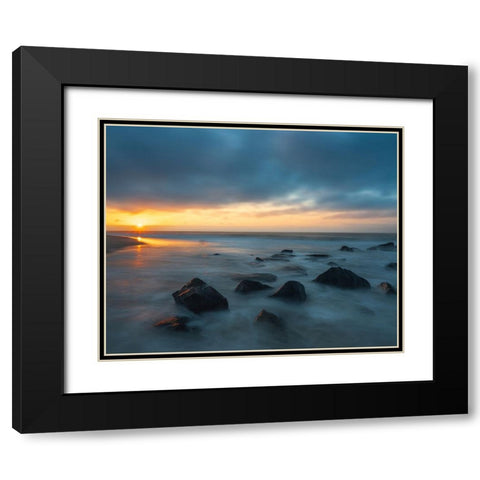 USA-New Jersey-Cape May National Seashore Sunrise on rocky shoreline Black Modern Wood Framed Art Print with Double Matting by Jaynes Gallery