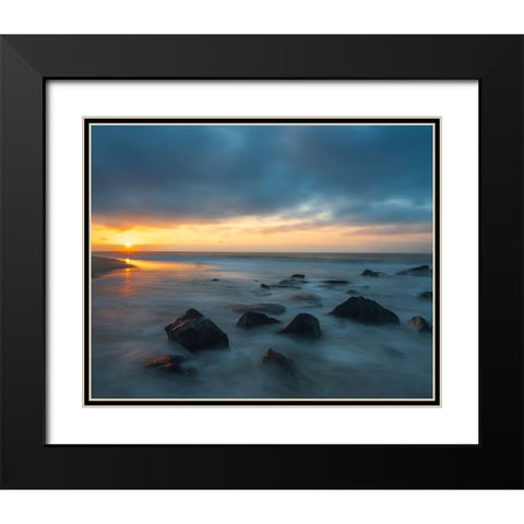USA-New Jersey-Cape May National Seashore Sunrise on rocky shoreline Black Modern Wood Framed Art Print with Double Matting by Jaynes Gallery