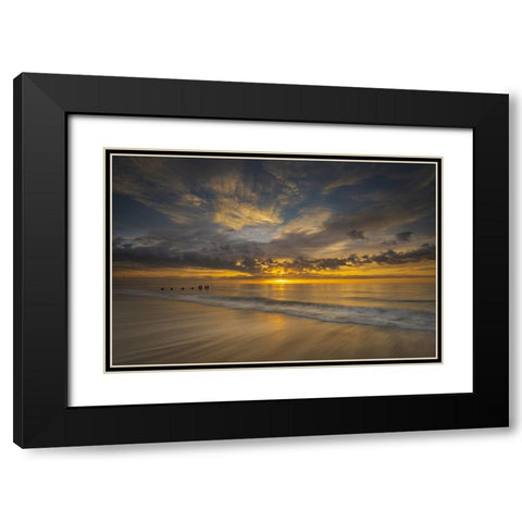 USA-New Jersey-Cape May National Seashore Sunrise on pier posts on ocean shore Black Modern Wood Framed Art Print with Double Matting by Jaynes Gallery