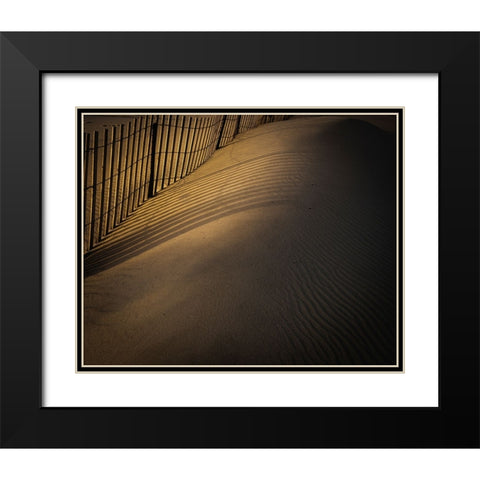 USA-New Jersey-Cape May National Seashore Fence shadow patterns in sand Black Modern Wood Framed Art Print with Double Matting by Jaynes Gallery