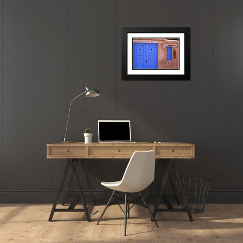 New Mexico, Santa Fe Blue door and window Black Modern Wood Framed Art Print with Double Matting by OBrien, Jay