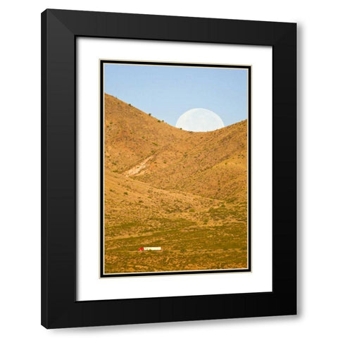 New Mexico Moonset ove Interstate 25 Black Modern Wood Framed Art Print with Double Matting by Lord, Fred