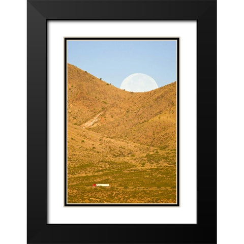New Mexico Moonset ove Interstate 25 Black Modern Wood Framed Art Print with Double Matting by Lord, Fred