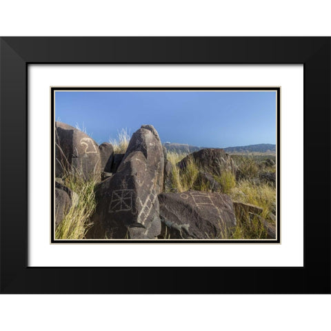 New Mexico, Three Rivers Petroglyph etchings Black Modern Wood Framed Art Print with Double Matting by Paulson, Don