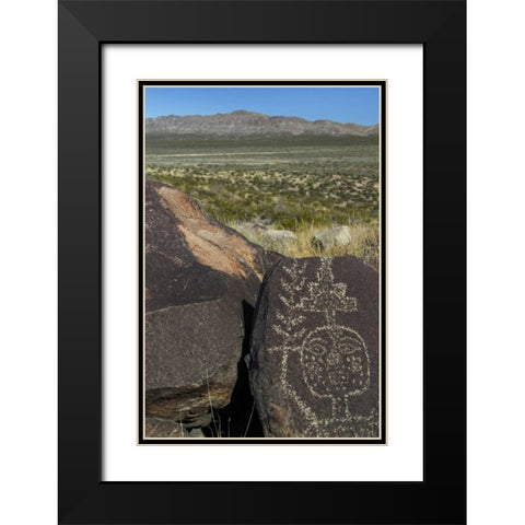 New Mexico, Petroglyph etchings on rock Black Modern Wood Framed Art Print with Double Matting by Paulson, Don