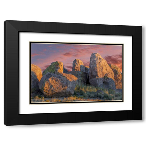 New Mexico, City of Rocks SP Sunset on boulders Black Modern Wood Framed Art Print with Double Matting by Paulson, Don