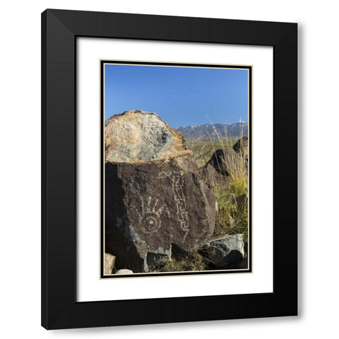 New Mexico, Three Rivers Petroglyph etchings Black Modern Wood Framed Art Print with Double Matting by Paulson, Don