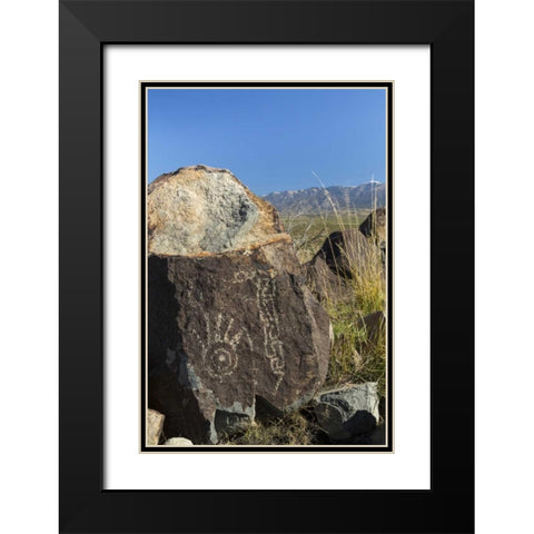 New Mexico, Three Rivers Petroglyph etchings Black Modern Wood Framed Art Print with Double Matting by Paulson, Don