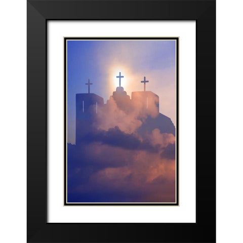 New Mexico, Taos Composite of church and clouds Black Modern Wood Framed Art Print with Double Matting by Zuckerman, Jim