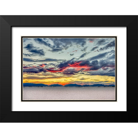USA- New Mexico- White Sands National Park. Sunset over desert and San Andres Mountains. Black Modern Wood Framed Art Print with Double Matting by Jaynes Gallery