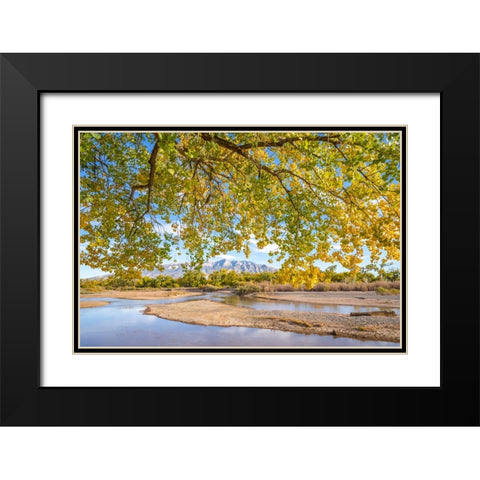 USA- New Mexico- Sandoval County. Sandia Mountains and Rio Grande River in autumn. Black Modern Wood Framed Art Print with Double Matting by Jaynes Gallery