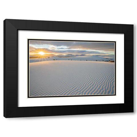 USA- New Mexico- White Sands National Monument. Sunset on white sand dunes and clouds. Black Modern Wood Framed Art Print with Double Matting by Jaynes Gallery