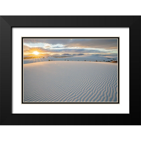 USA- New Mexico- White Sands National Monument. Sunset on white sand dunes and clouds. Black Modern Wood Framed Art Print with Double Matting by Jaynes Gallery